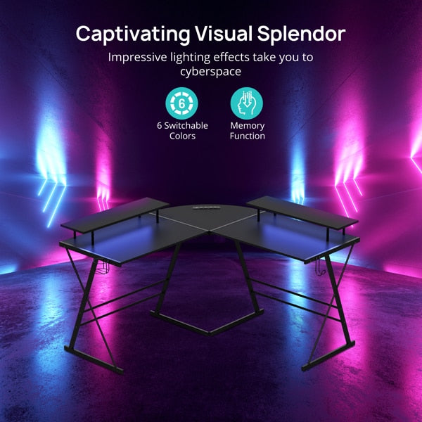 LED Strips Ergonomic L Shaped Computer Gaming Desk  