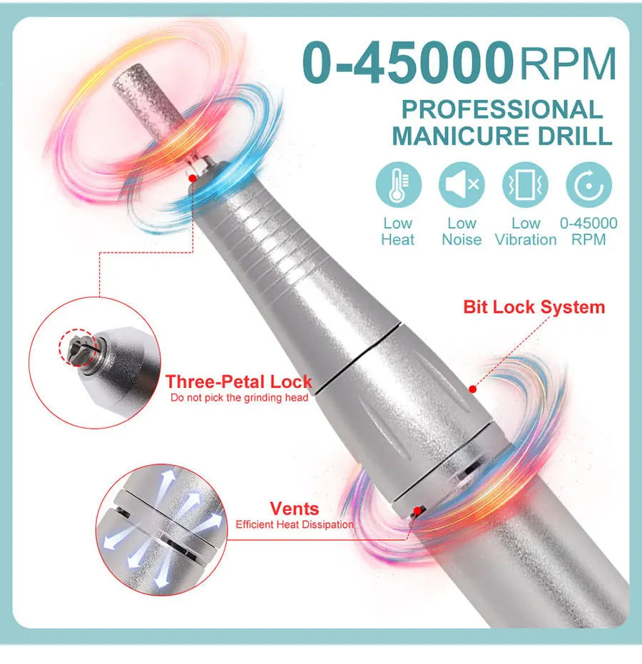 45000RPM Rechargeable Nail Drill Machine with LCD Low Noise Professional Nail Polish Sander Nails Accessories Set