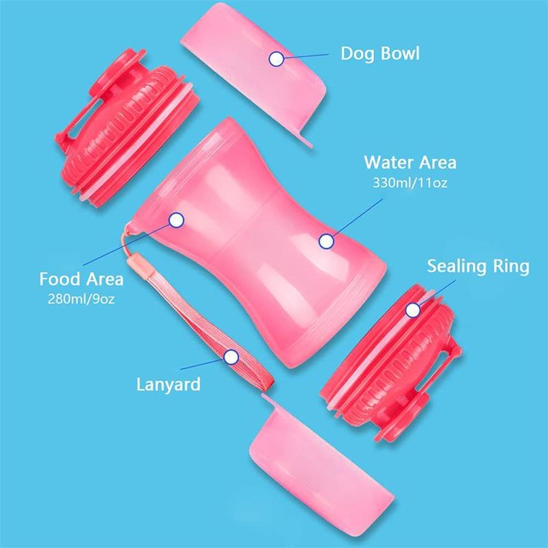 2 In 1 Dog Water Bottle Portable Food Container Drinking Bowl 