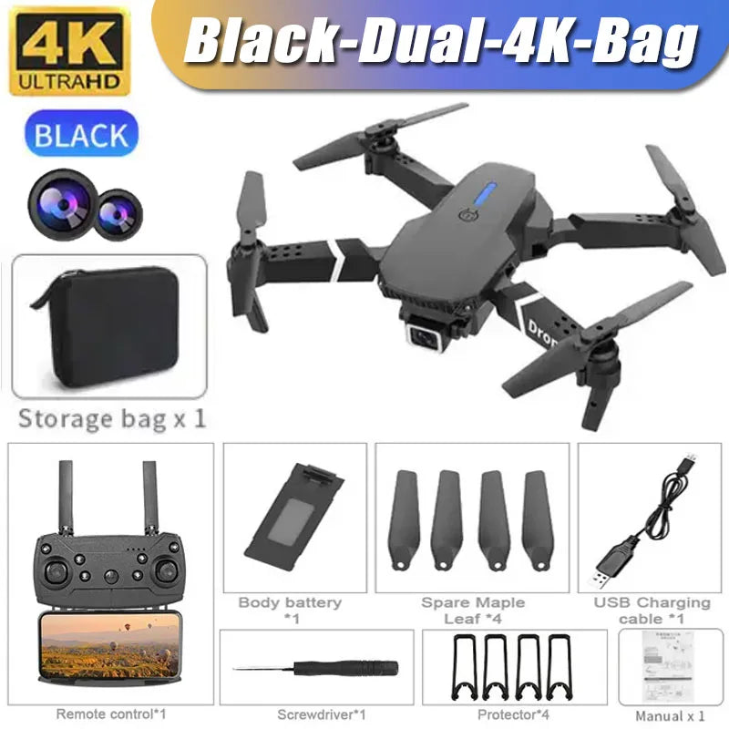 Professional Foldable RC Helicopter Drone 4K with 1080P Wide Angle Dual HD Camera