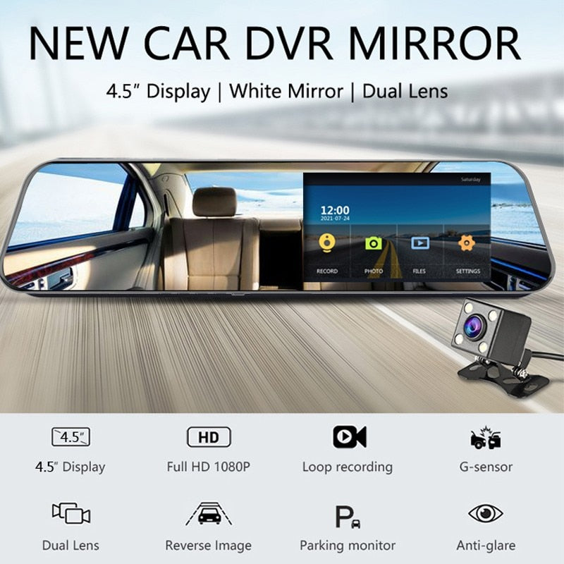 DVR Rearview Mirror Dual Lens Night Dash Cam