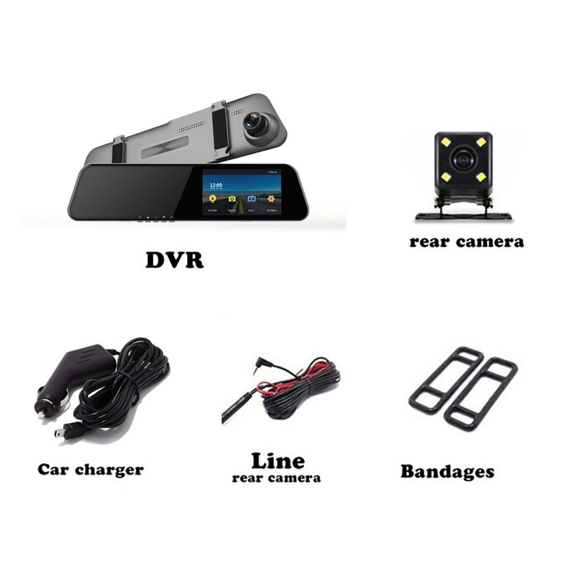 DVR Rearview Mirror Dual Lens Night Dash Cam
