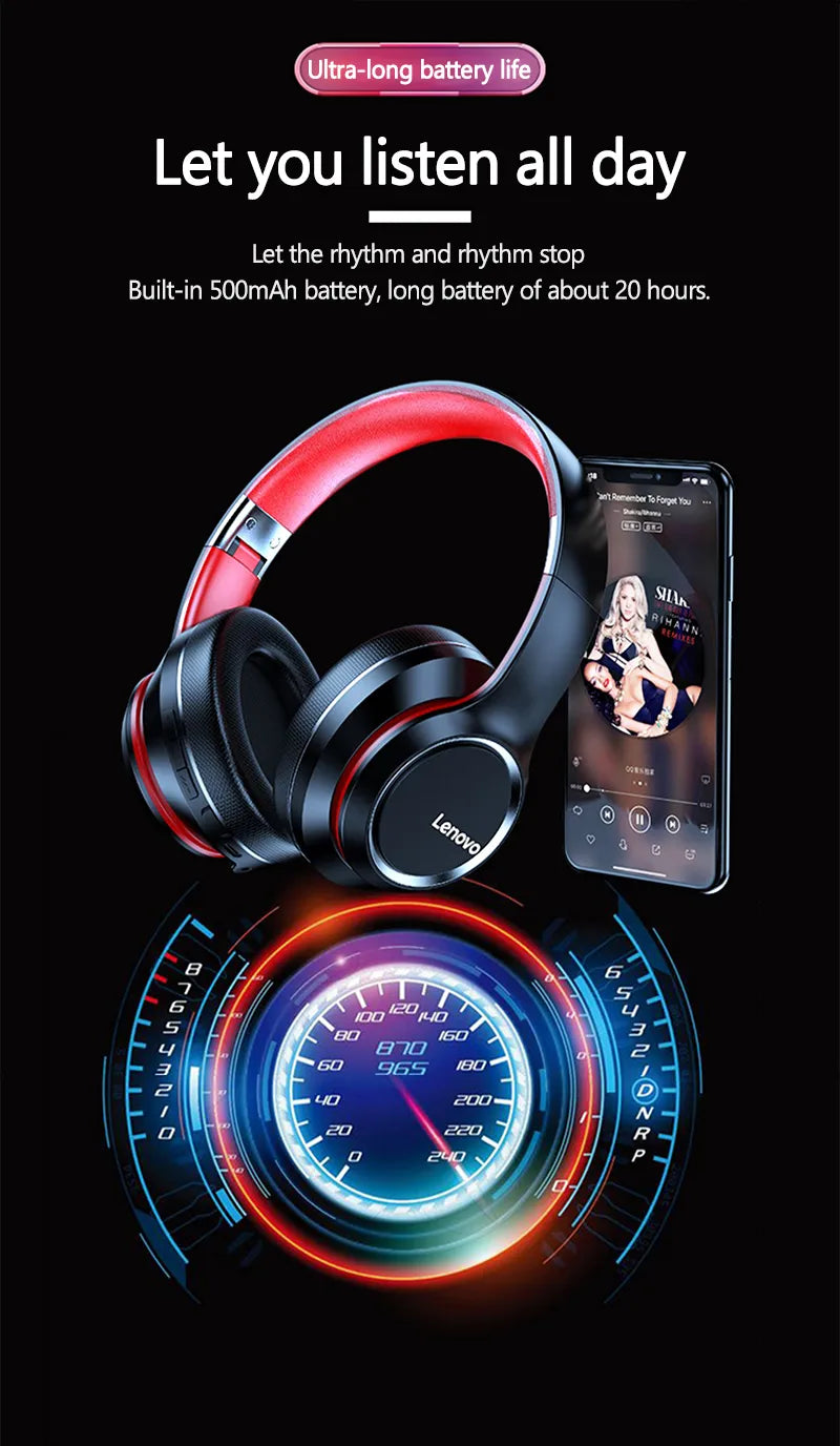 Unlock Superior Sound with Lenovo HD200 Bluetooth Over-ear Foldable Earphones! 