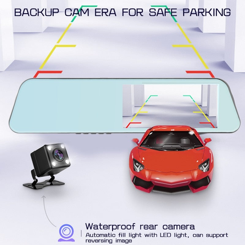 DVR Rearview Mirror Dual Lens Night Dash Cam