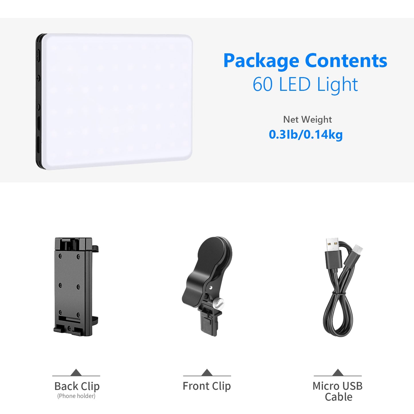 60 LED Rechargeable Selfie Light Front / Back Phone Clip