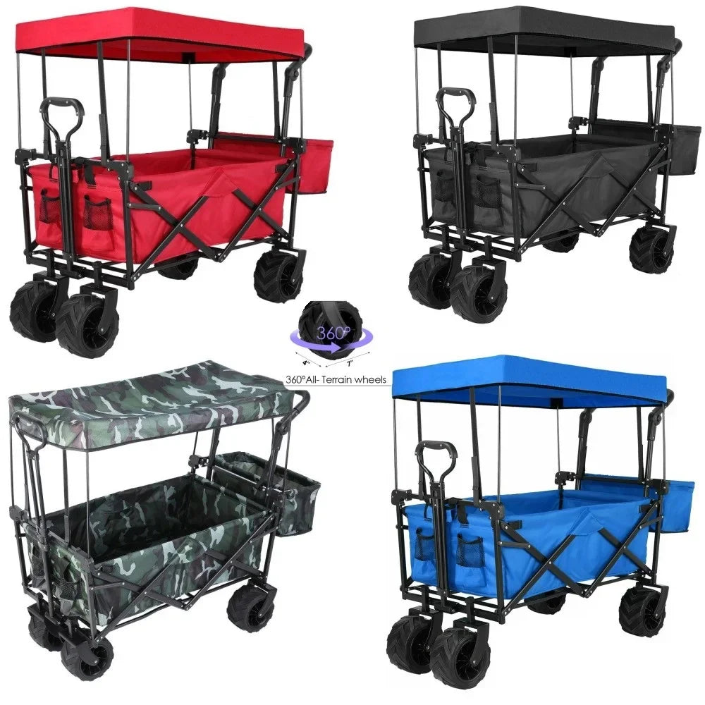 262L Collapsible Garden Cart w Removable Canopy, Off-road Wheels