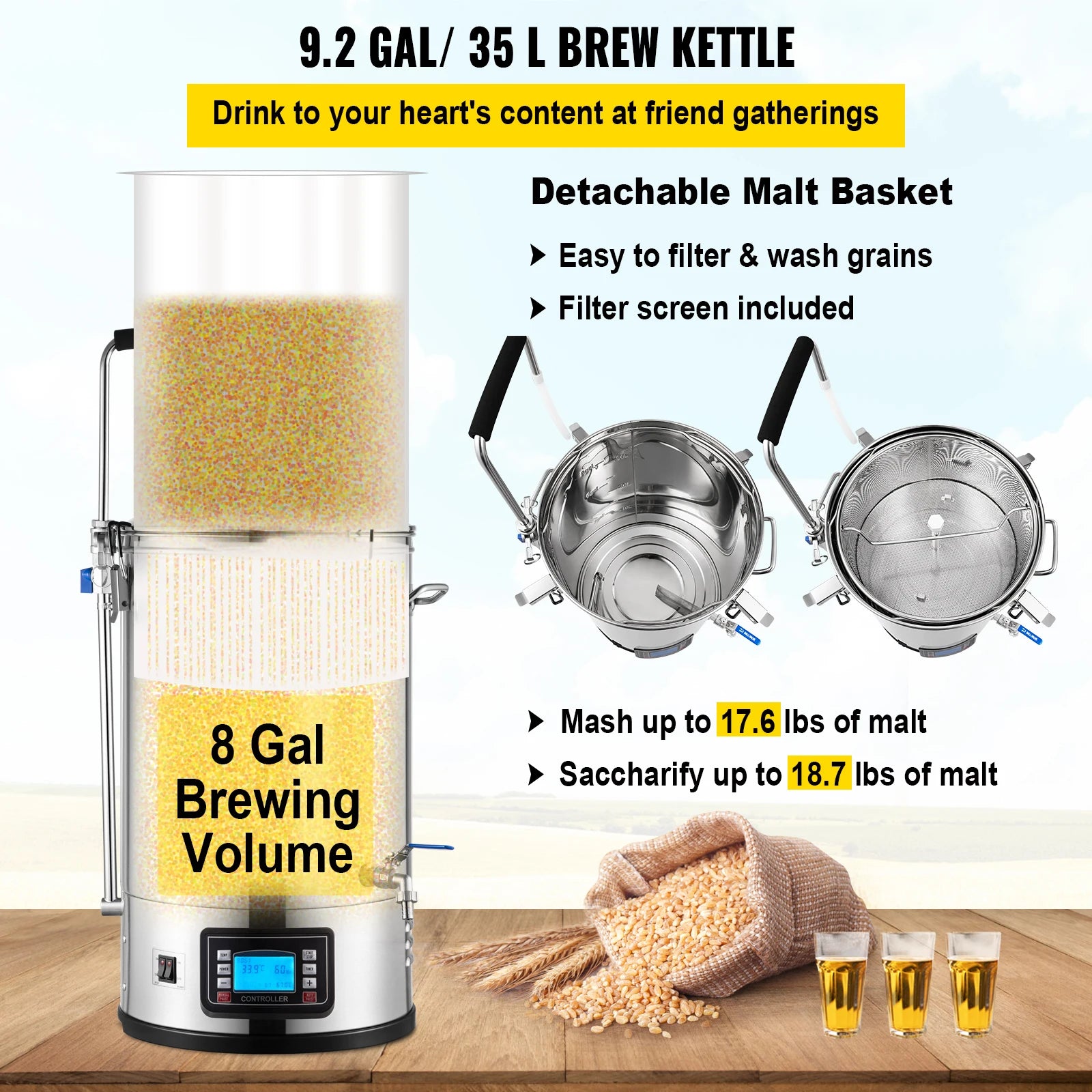  Stainless Steel All-in-One Home Beer Brewer Electric Brewing System with Pump Brewing Beer Equipment Kit