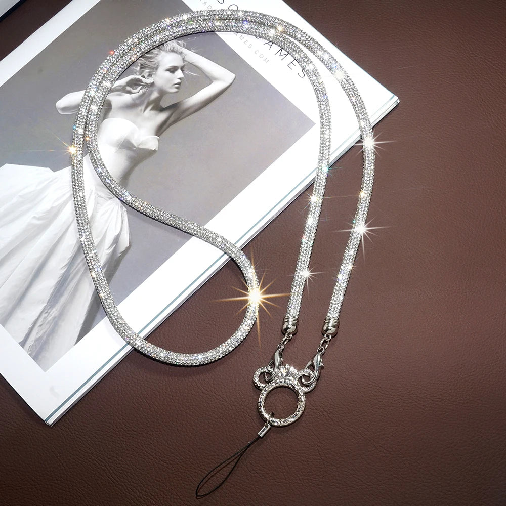 Rhinestone Trim Crossbody Neck Shoulder Mobile Phone Case