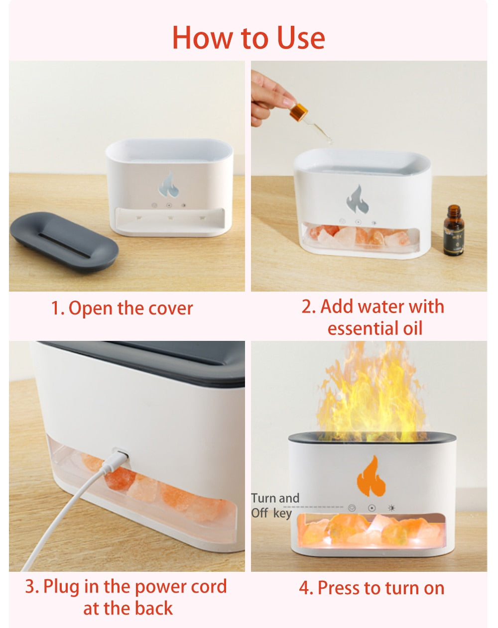 7 Colors Light Fireplace Air Humidifier Aroma Diffuser