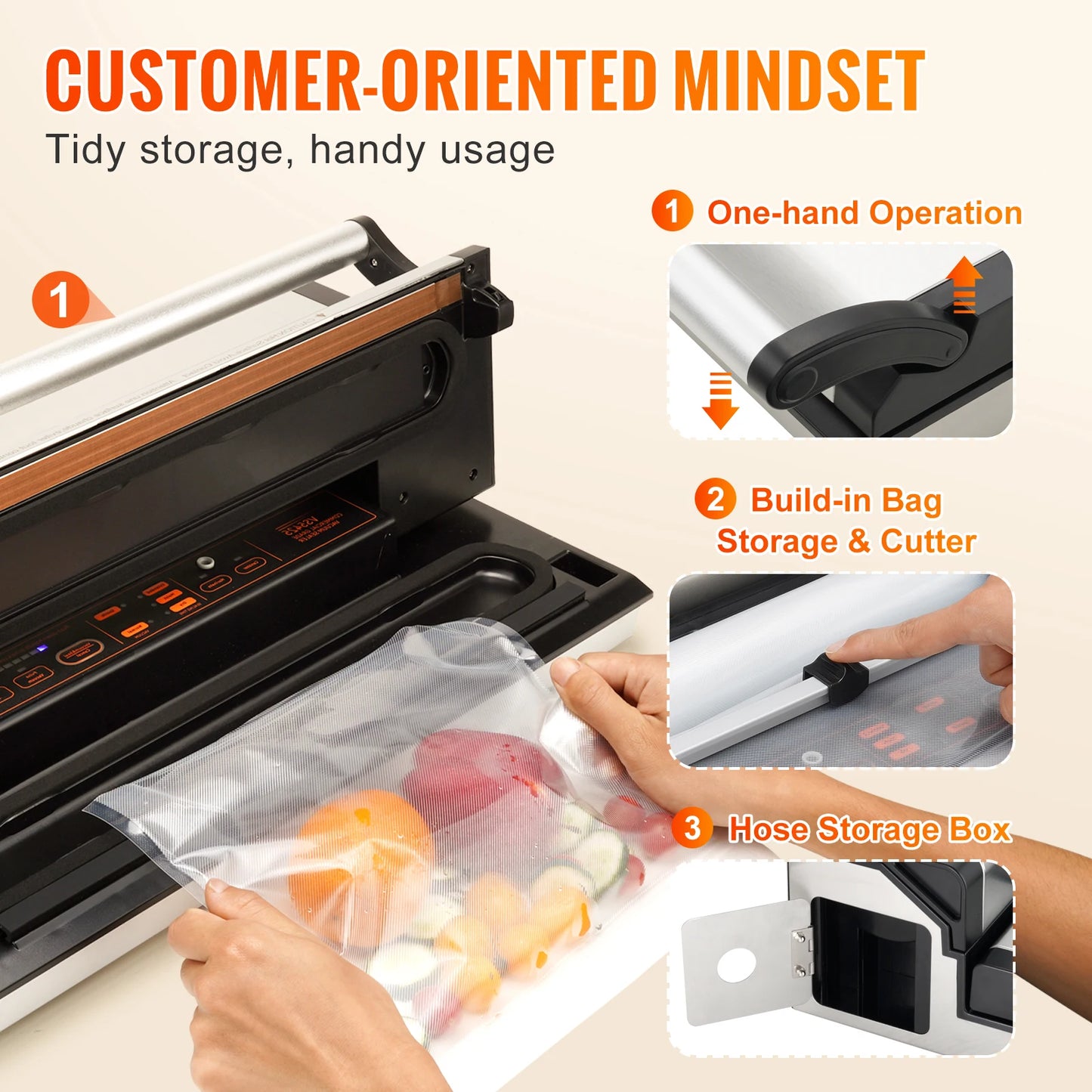 Commercial Vacuum Sealer Automatic Food Packaging with Bag Roll Storage Cutter