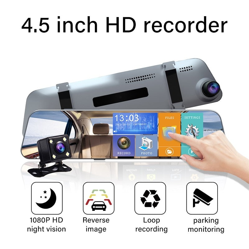DVR Rearview Mirror Dual Lens Night Dash Cam