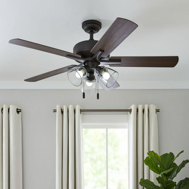 Better Homes &amp; Gardens Bennett 52&quot; Satin Nickel Ceiling Fan, 5 Blade, LED Light Kit, Reverse Airflow ventilador de techo