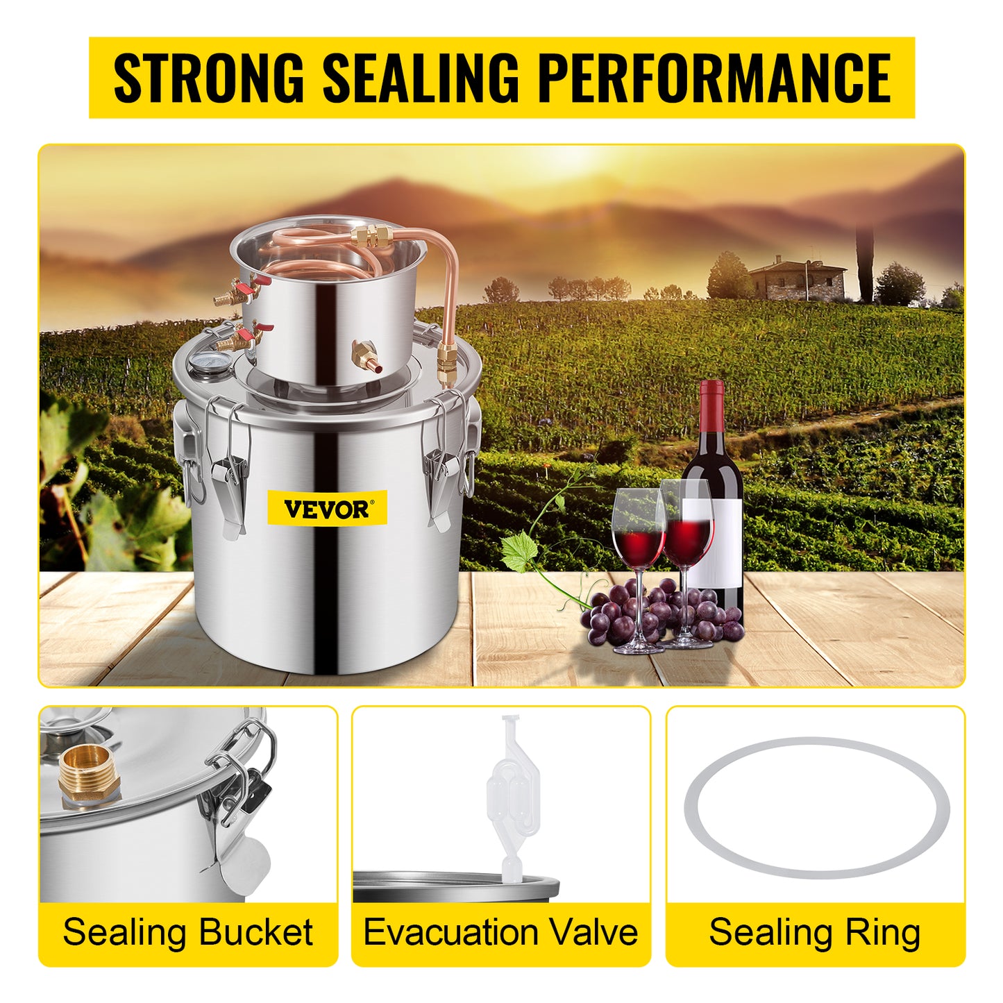 VEVOR 3/5/8 GAL Alcohol Fruit Wine Brandy Distiller DIY Kit