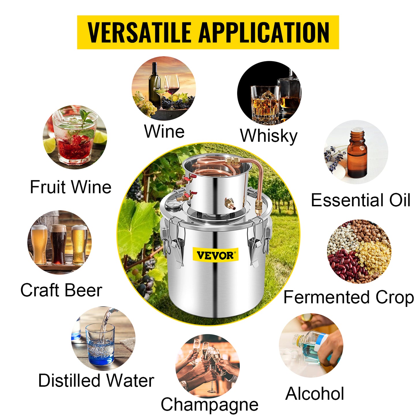 VEVOR 3/5/8 GAL Alcohol Fruit Wine Brandy Distiller DIY Kit