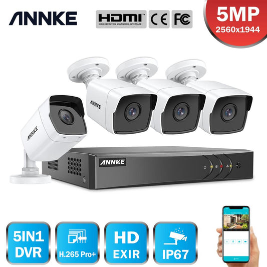 ANNKE 4CH 5MP Lite HD Video Security System 5IN1 H.265+ DVR With 4X 5MP Bullet Outdoor Weatherproof Surveillance Camera CCTV Kit