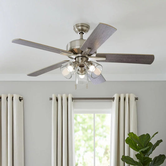 Better Homes &amp; Gardens Bennett 52&quot; Satin Nickel Ceiling Fan, 5 Blade, LED Light Kit, Reverse Airflow ventilador de techo